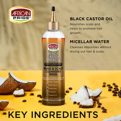 African Pride Braid Cleansing Rinse applied to scalp demonstrates soothing cleansing during twists