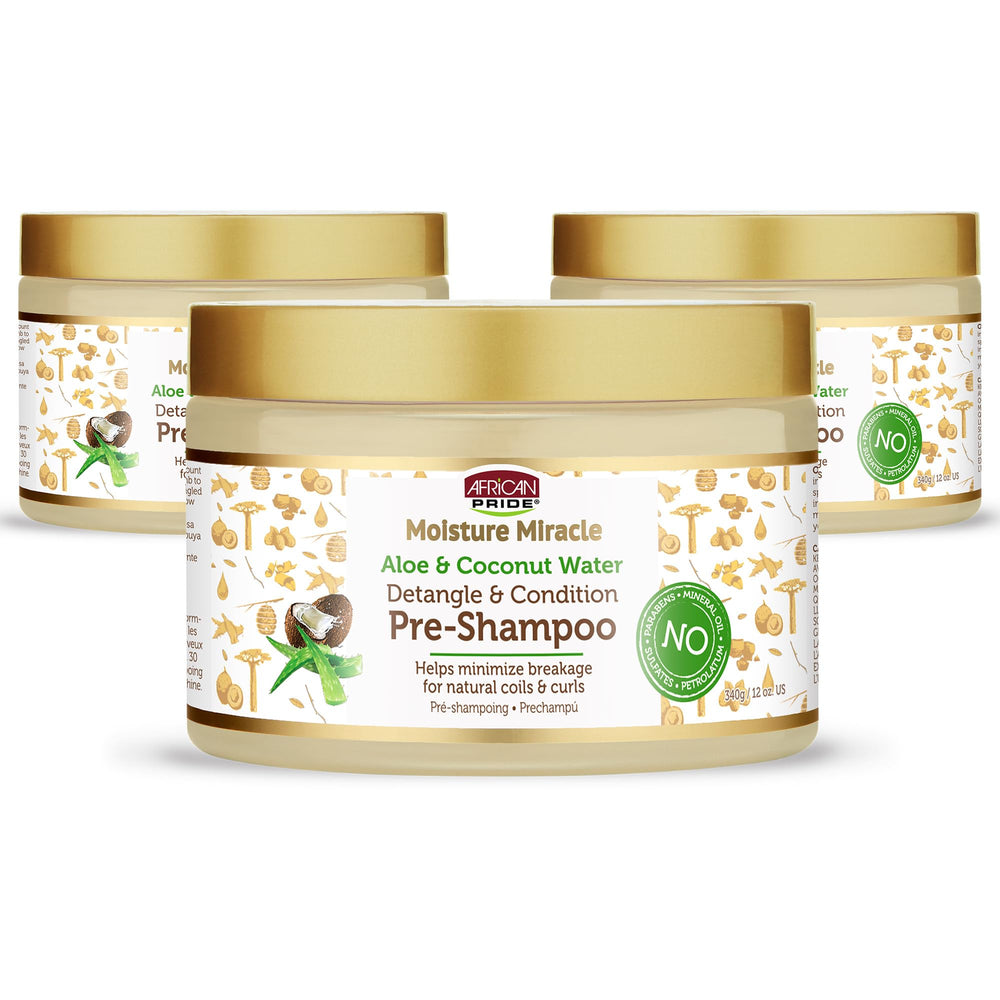 African Pride Moisture Miracle detangler bottle being poured for easy detangling