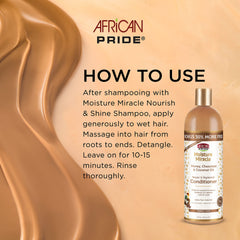 Moisture Miracle bottle close-up highlighting honey and coconut oil shine for natural coils.