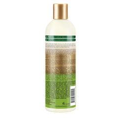 Close-up of African Pride Olive Miracle Leave-In Bottle highlights featherlight conditioning.