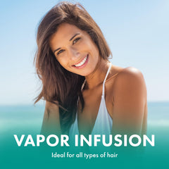 Leave-in application pour demonstrates easy, lightweight conditioning before styling with heat.