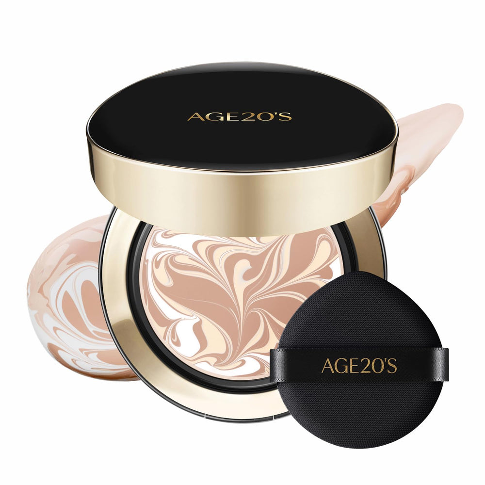 AGE 20's Signature Essence Pact bottle close-up shows glow and SPF 50+ protection.