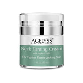 Agelyss Neck Firming Cream bottle closeup highlighting hydration-supporting formula.