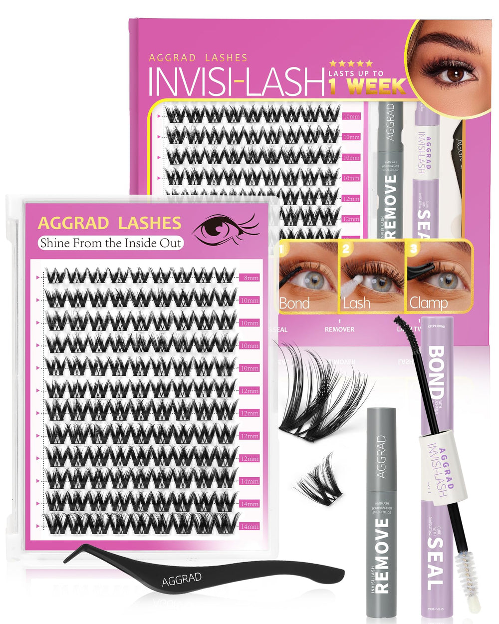 AGGRAD Flora Lash Clusters 8-14mm close-up shows natural volume and quick DIY styling.