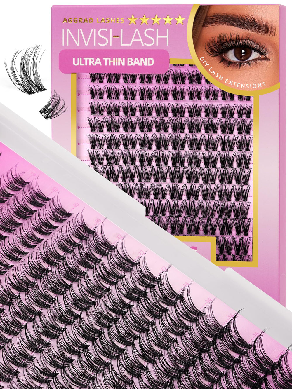 AGGRAD Magic Lash Clusters show 8-18mm curl with invisible band for natural daily wear
