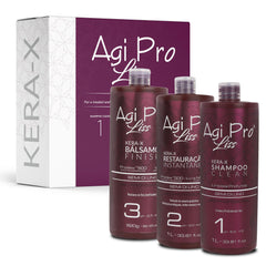 AGI PRO LISS bottle pour demonstrates easy application for smoother, frizz controlled hair at home