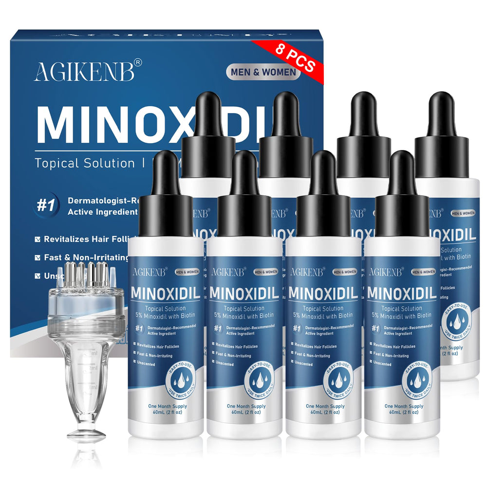 AGIKENB serum minoxidil 5% – Bouteille pour application précise sur le cuir chevelu.