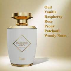 AHUJA Majestic Oud bottle closeup showing luxury cap and refined finish