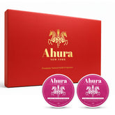 Ahura solid perfume jar showing iris-patchouli-vanilla blend for travel-ready scent.