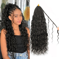 AIBEO Goddess Box Braids 24in close-up with natural-looking soft curls for everyday style