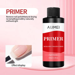 AIJIMEI uniform-gel-distribution primer shows even polish spread and reduced bubbles.