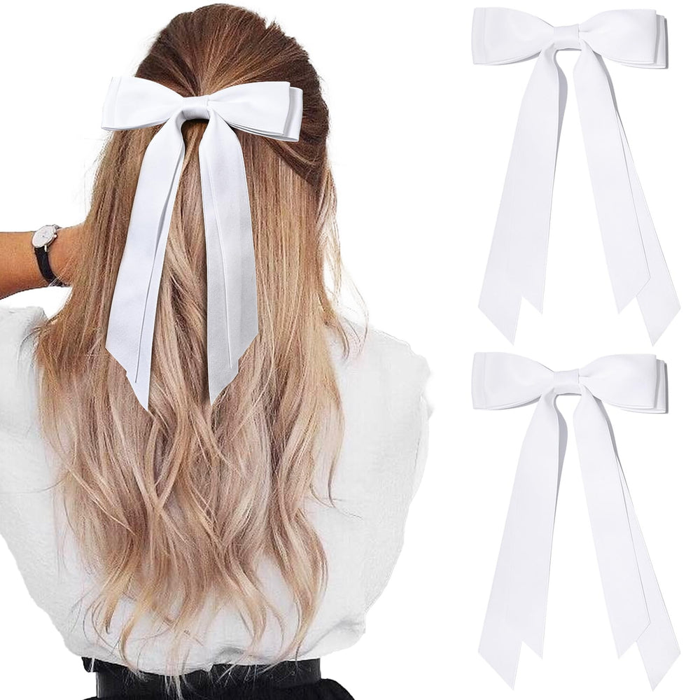 Aileam silky satin hair bow white clip for versatile everyday wear