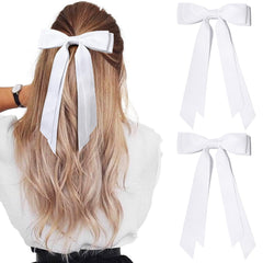 Aileam silky satin hair bow white clip for versatile everyday wear