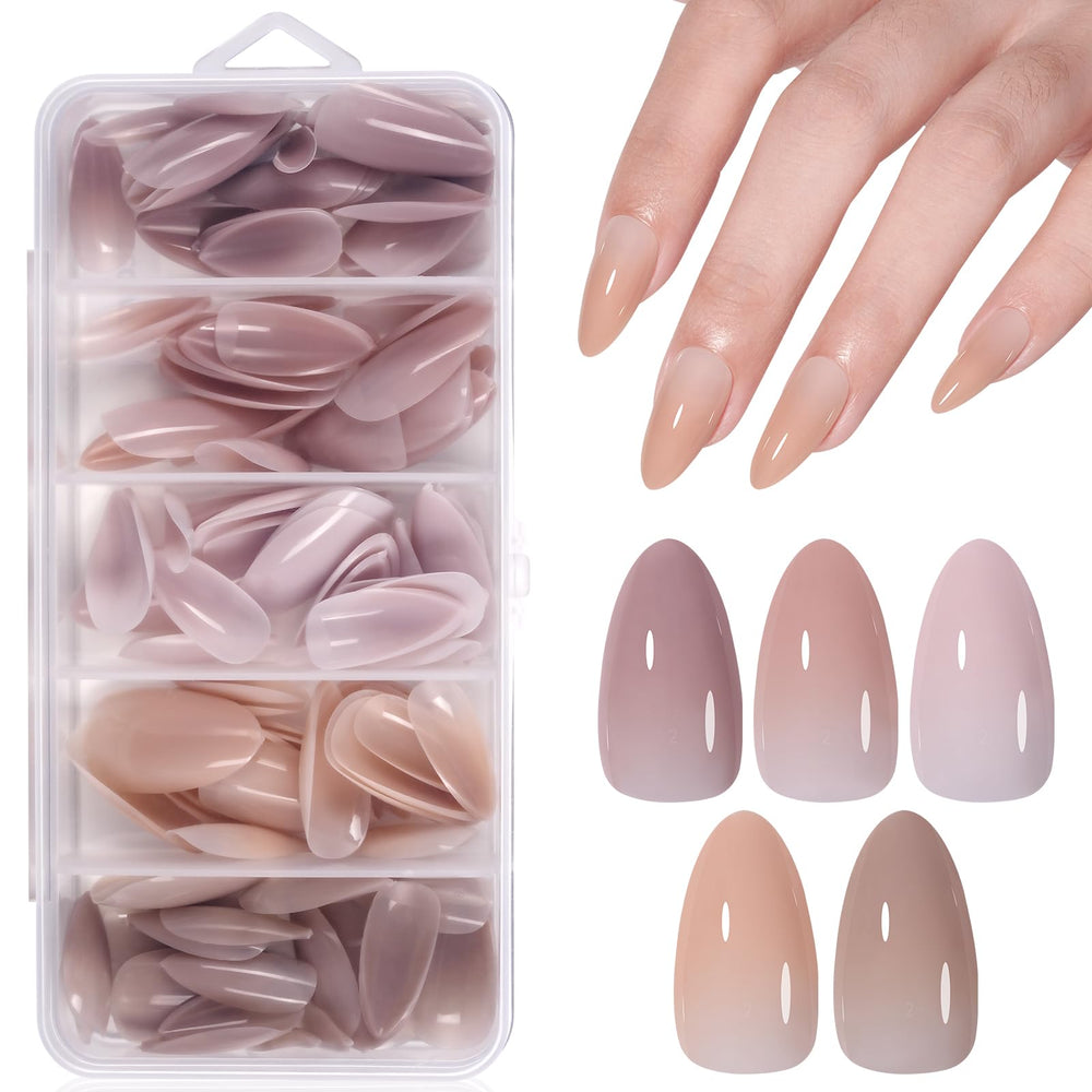 AILLSA medium almond nail tips in a 140-piece box for quick, size-fit manicures