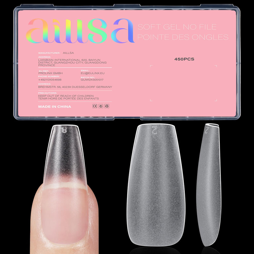 AILLSA medium coffin nail tips pack for at-home nail art with 450 pieces