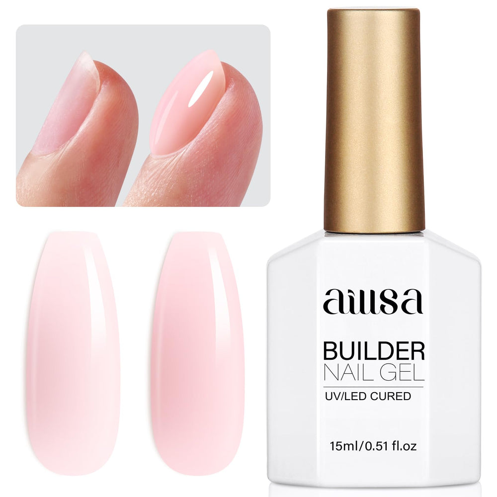 AILLSA milky pink builder gel bottle demonstrating smooth base and natural coverage.