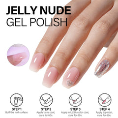 AILLSA nude pink nails with glossy finish show off smooth application.