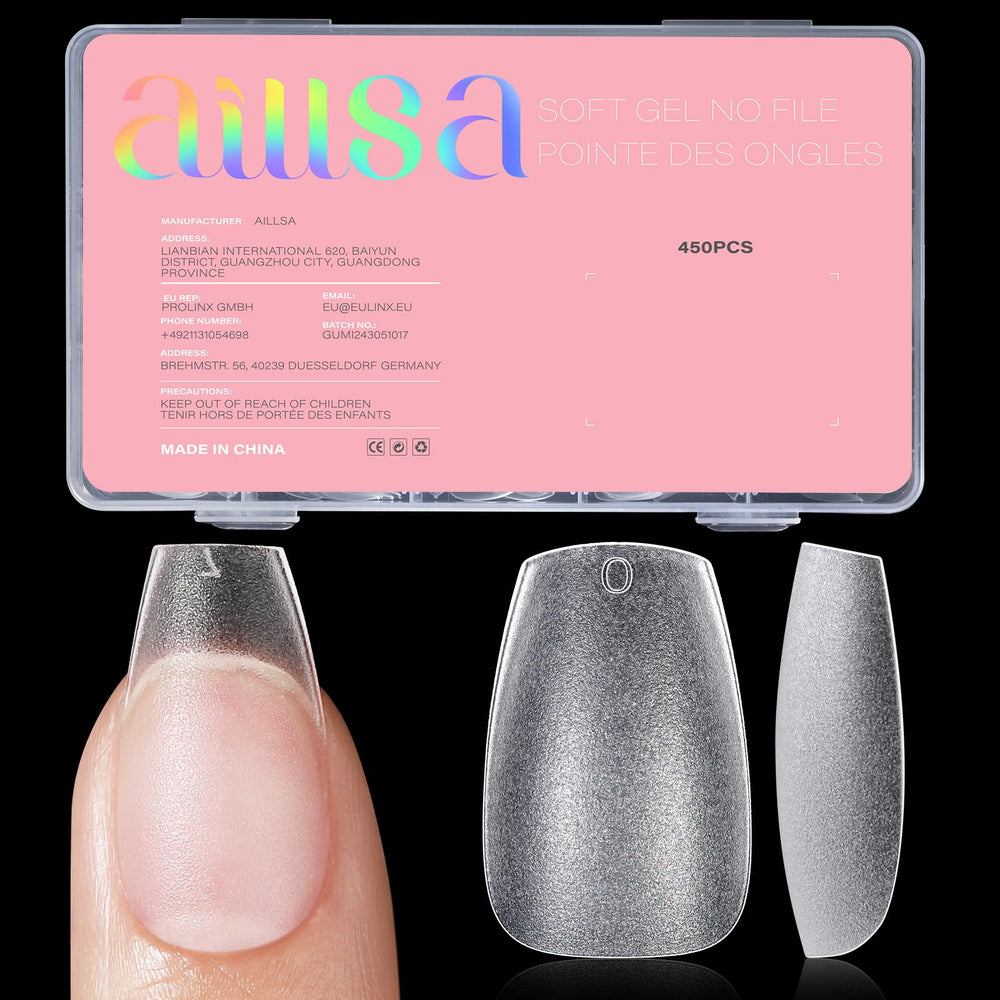 AILLSA short coffin nail tips 450pcs set for quick DIY nail art