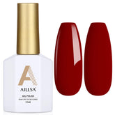 AILLSA cherry red gel polish bottle close-up showing rich fall hue for bold nails