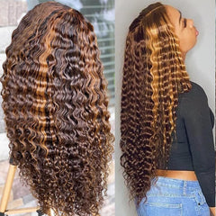 Aimking curly wig deep wave lace front close-up for natural look and easy styling.