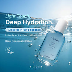 AINOHEA Mahalo serum application hands demonstrates easy daily use and quick absorption.