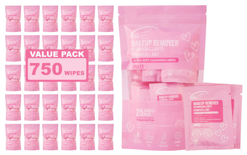 Air Jungles makeup remover wipes individually wrapped for on-the-go cleansing