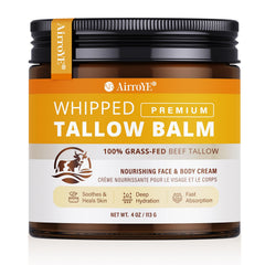 AirroYE grass-fed beef tallow balm jar showing whipped texture for deep hydration
