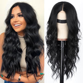 AISI HAIR black 26-inch long wavy wig with lace hairline for natural everyday wear.