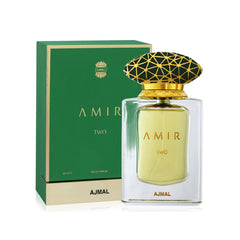 Ajmal Amir Two bottle cap close-up emphasizes premium packaging and refined design.