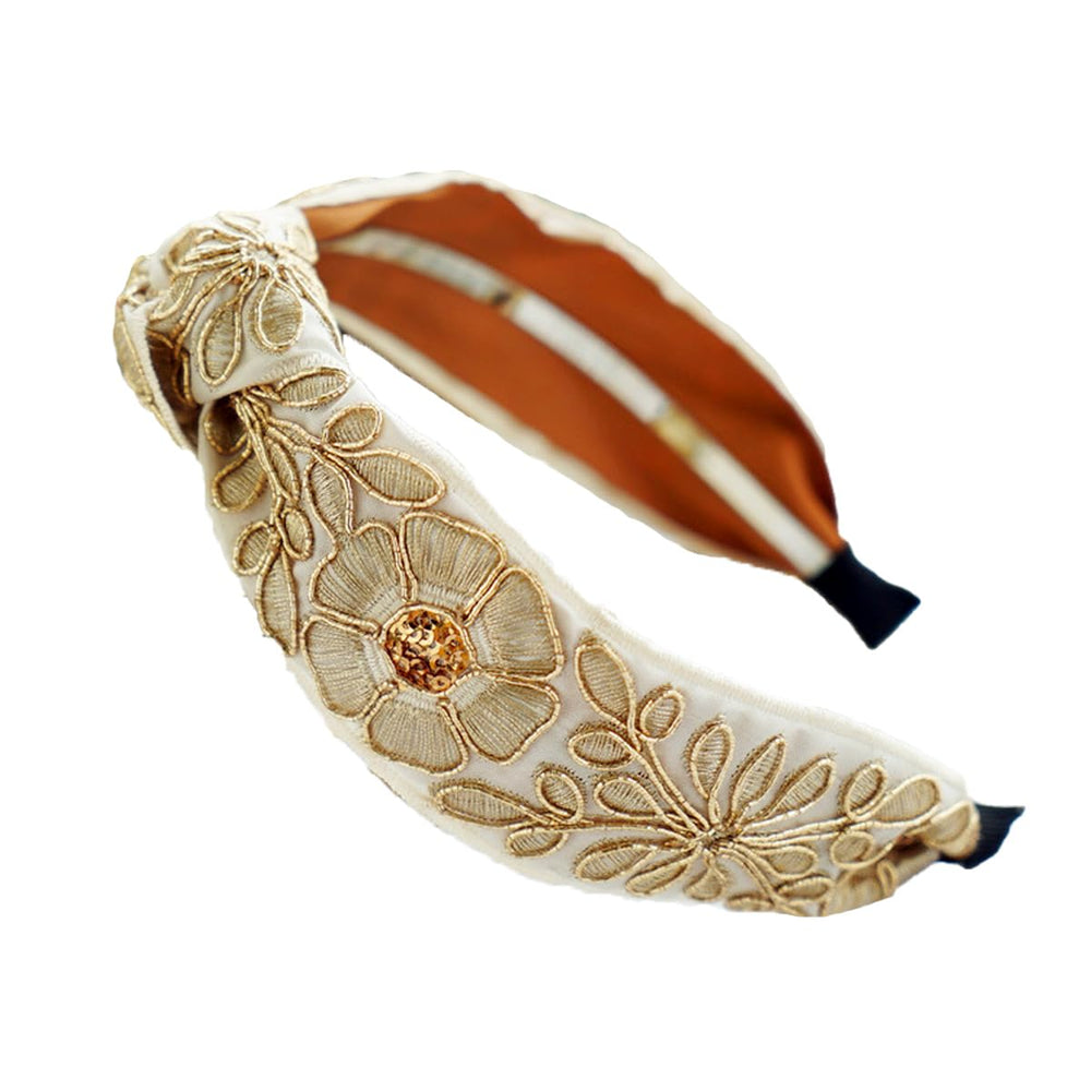 AK women's embroidered purple headband with floral motif adds chic style