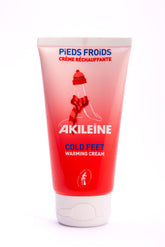 Akileine Cold Feet Warming Cream tube close-up showing the product delivering comforting warmth to cold feet