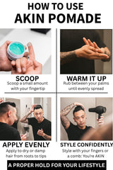AKIN Official Pomade sandalwood scent implied by packaging and design