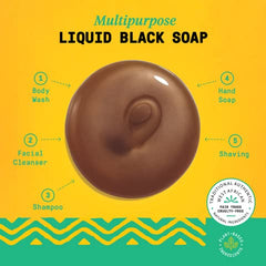 Alaffia African Black Soap Liquid shampoo cleanses scalp for balanced hair care.