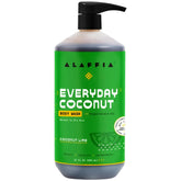 Alaffia EveryDay Coconut Body Wash bottle with coconut lime for gentle cleansing.