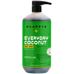 Alaffia EveryDay Coconut Body Wash bottle with coconut lime for gentle cleansing.