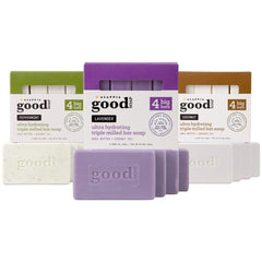 Alaffia Good Soap Lavender bars with soothing scent and rich lather for daily cleansing.