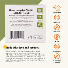 Alaffia Peppermint soap lather highlighting rich cleansing foam