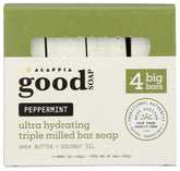 Alaffia Peppermint Good Soap Pack front view shows four bars for everyday cleansing.
