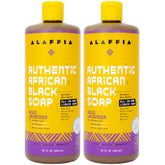 Alaffia savon noir africain lavande sauvage en pack, nettoie visage et corps en douceur.