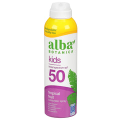 Alba Botanica Kids Sunscreen Spray tropical fruit bottle offers quick, non-sticky protection for sunny days