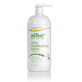 Alba Botanica Lotion Emollient Unscented front label highlighting hydrating, unscented formula.