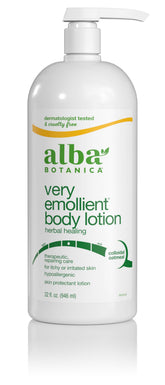 Alba Botanica Very Emollient Lotion – bouteille prête à hydrater la peau.