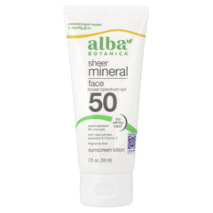 Alba Botanica Sheer Mineral Face Sunscreen Lotion front bottle for daily sun protection
