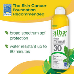 Alba Botanica sunscreen spray mist in action for quick sun coverage.