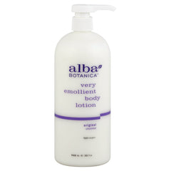 Alba Botanica Very Emollient Unscented lotion bottle for dry, sensitive skin hydration