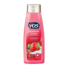 Alberto Moisture Milks Shampoo Strawberries bottle shows hydrating formula for daily hair care.
