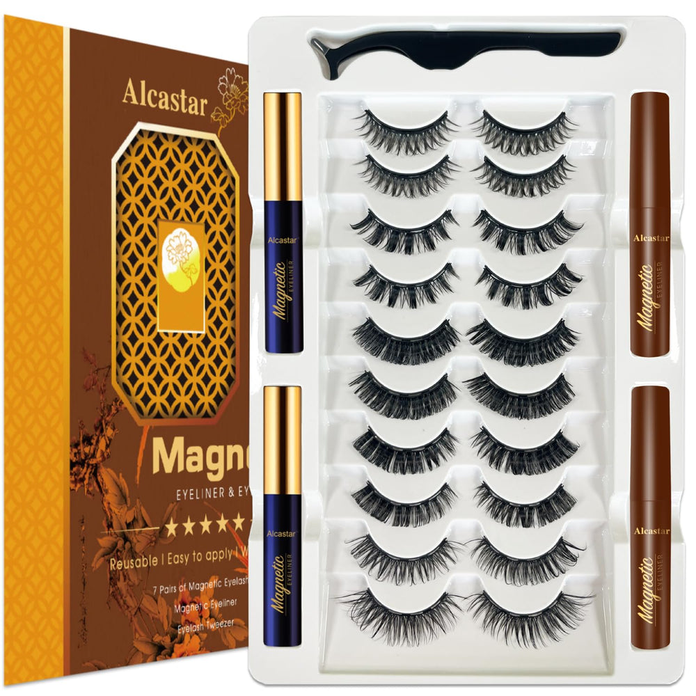 Alcastar+ magnetic eyelashes kit for natural look and easy wear.