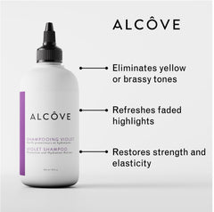 Alcôve Violet Shampoo pour over hair to start brightening cool tones