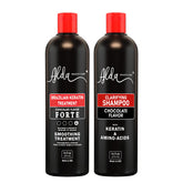 Alda Beauty Care Chocolate Brazilian Keratin Treatment bottle promotes frizz control and shine.