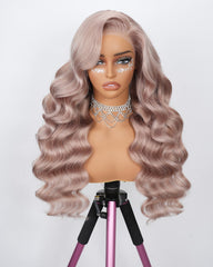 Alepop ash blonde wig 28-inch body wave lace front for natural movement